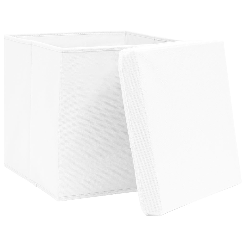 VidaXL Opbergboxen met deksels 10 st 32x32x32 cm stof wit