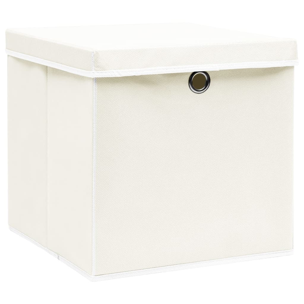 VidaXL Opbergboxen met deksel 4 st 32x32x32 cm stof wit