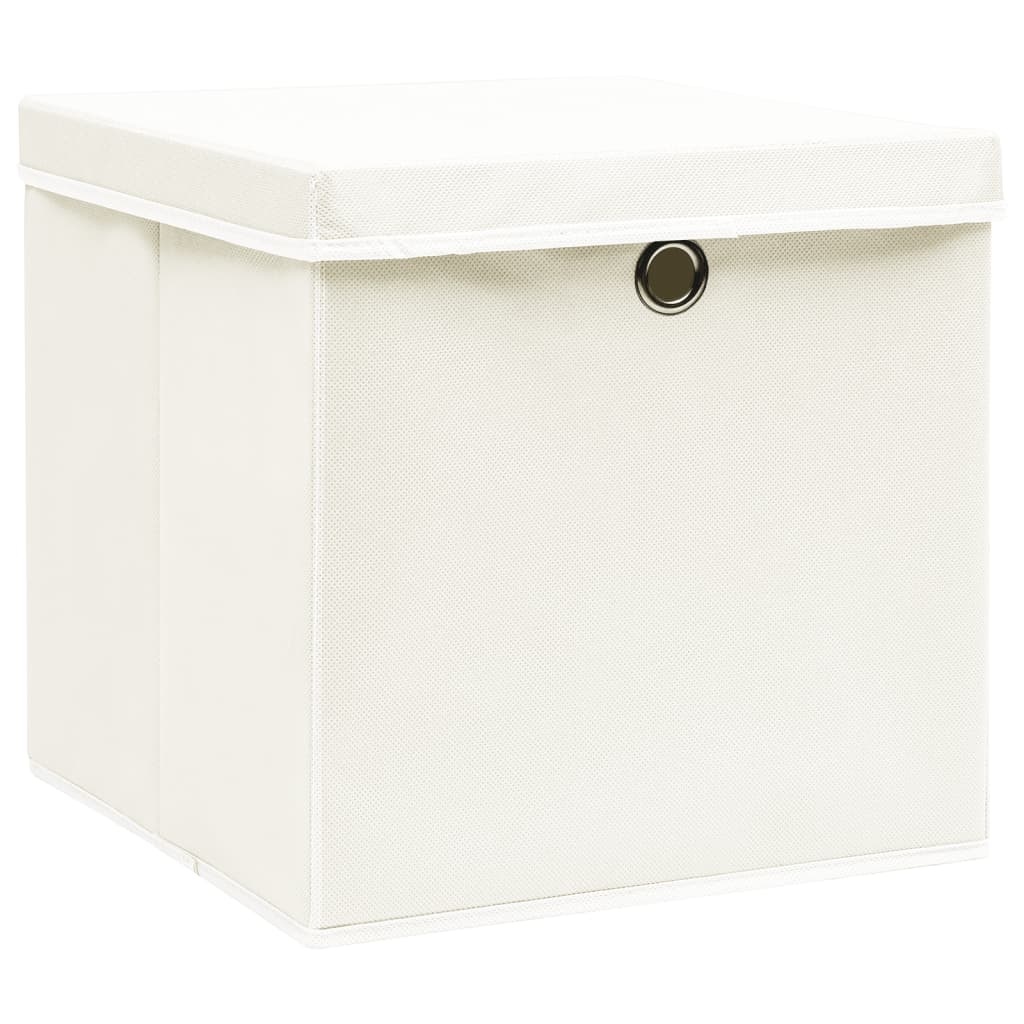 VidaXL Opbergboxen met deksel 4 st 32x32x32 cm stof wit