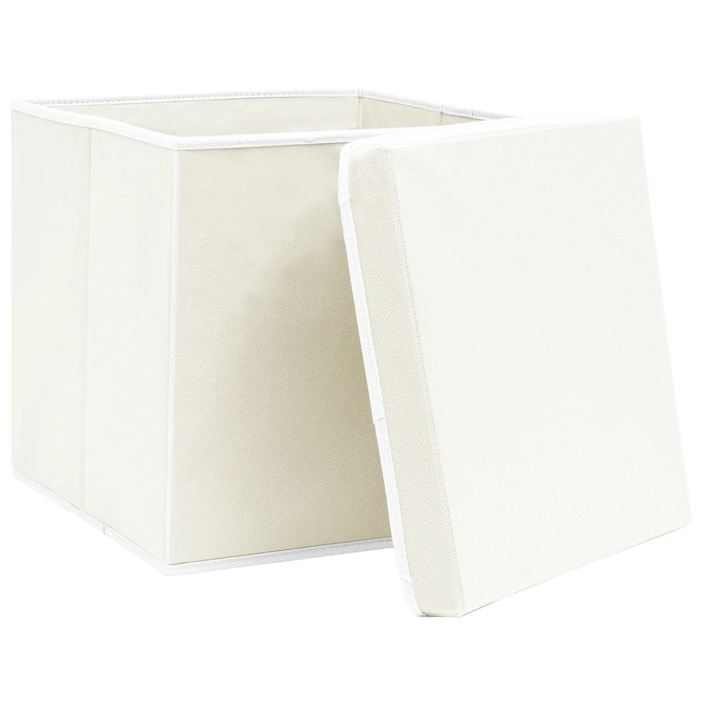 VidaXL Opbergboxen met deksel 4 st 32x32x32 cm stof wit