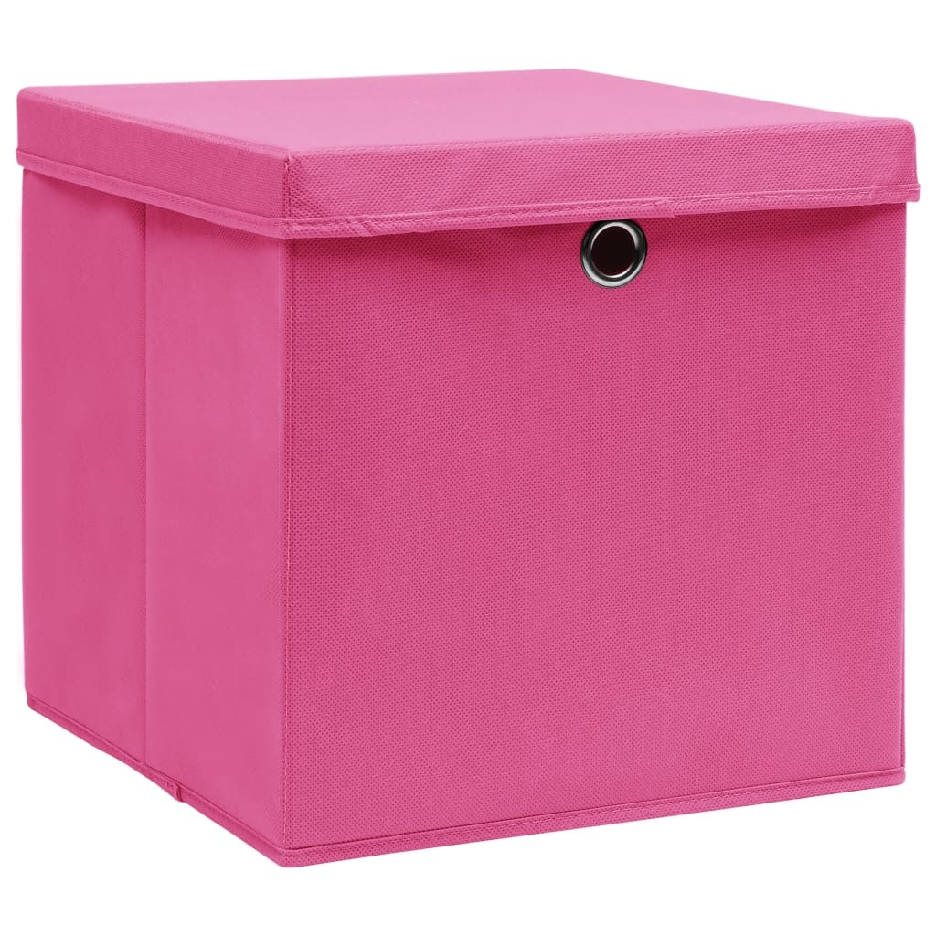 VidaXL Opbergboxen met deksel 10 st 32x32x32 cm stof roze