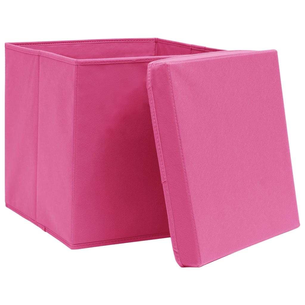 vidaXL Opbergboxen met deksel 10 st 32x32x32 cm stof roze