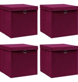 VidaXL Opbergboxen met deksel 4 st 32x32x32 cm stof donkerrood