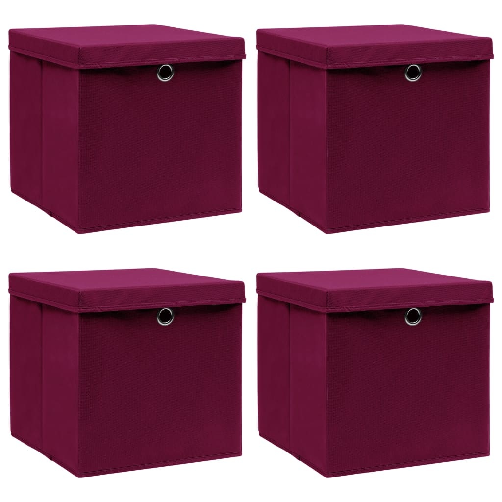 VidaXL Opbergboxen met deksel 4 st 32x32x32 cm stof donkerrood
