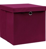 VidaXL Opbergboxen met deksel 4 st 32x32x32 cm stof donkerrood
