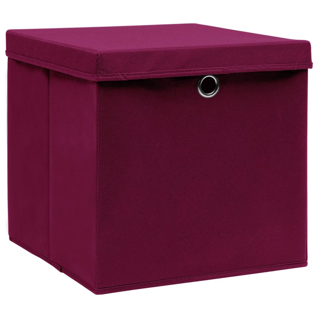 VidaXL Opbergboxen met deksel 4 st 32x32x32 cm stof donkerrood