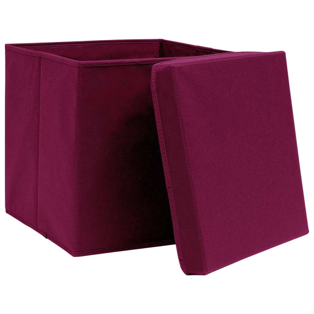 VidaXL Opbergboxen met deksel 4 st 32x32x32 cm stof donkerrood