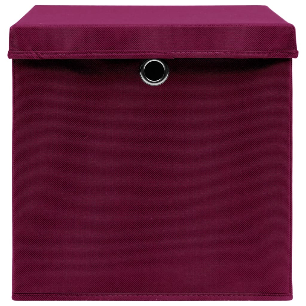 VidaXL Opbergboxen met deksel 4 st 32x32x32 cm stof donkerrood