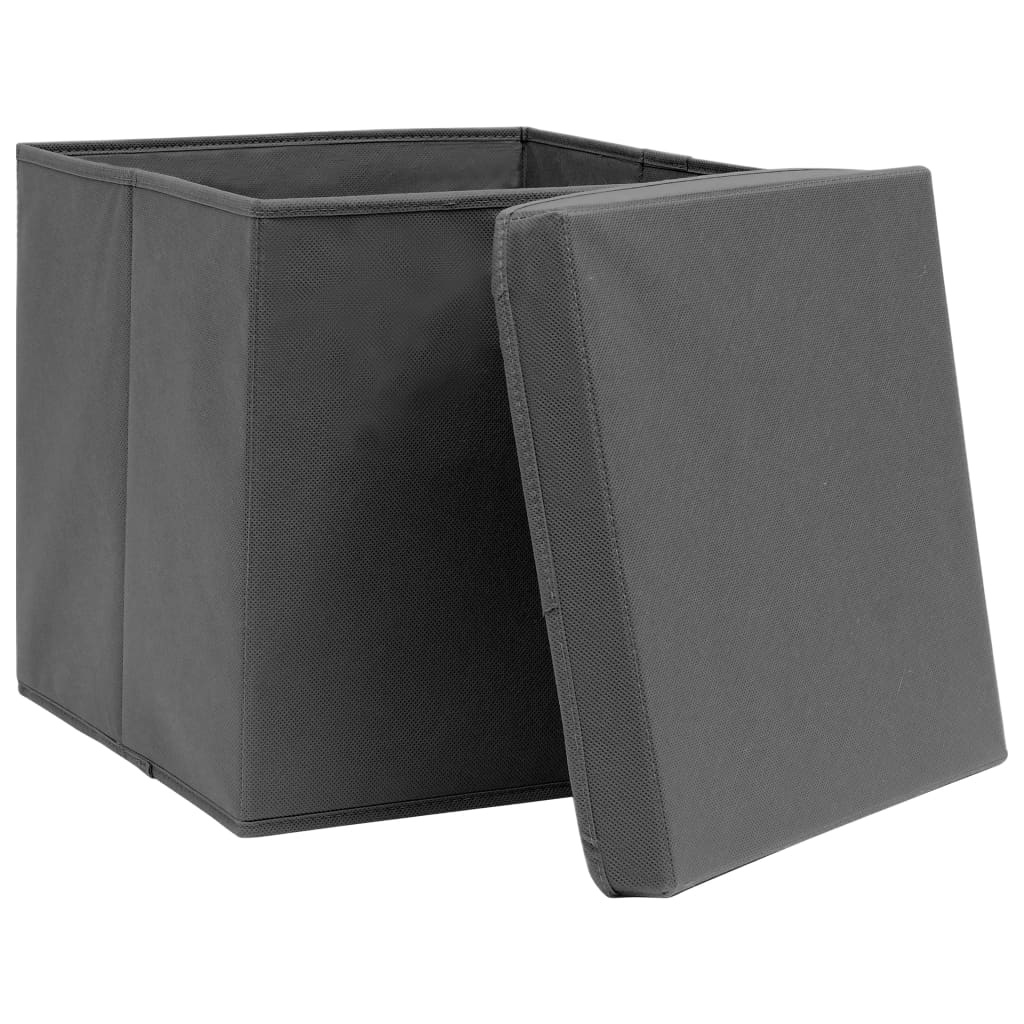 VidaXL Opbergboxen met deksel 10 st 32x32x32 cm stof grijs
