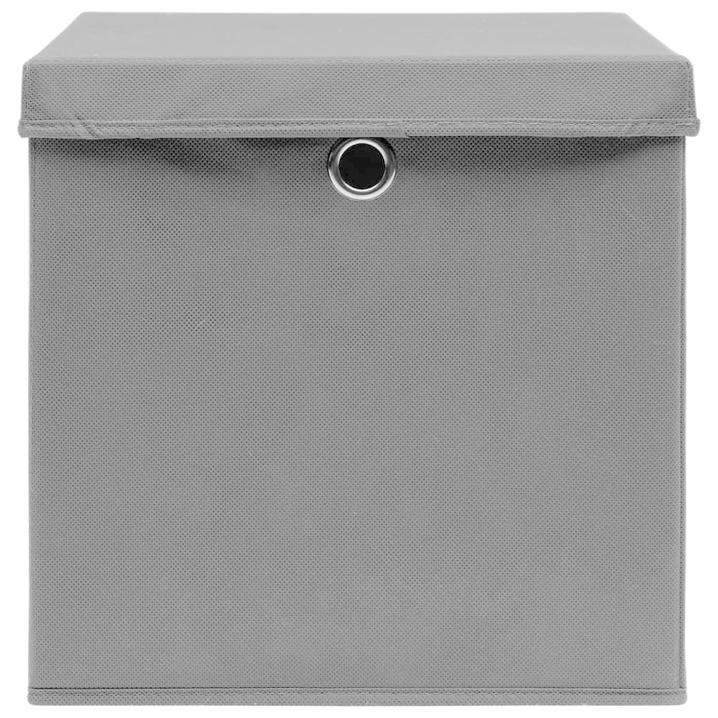 VidaXL Opbergboxen met deksel 10 st 32x32x32 cm stof grijs