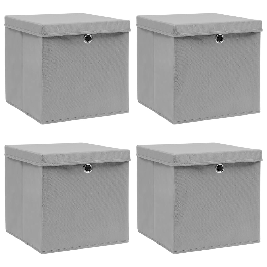 VidaXL Opbergboxen met deksel 4 st 32x32x32 cm stof grijs