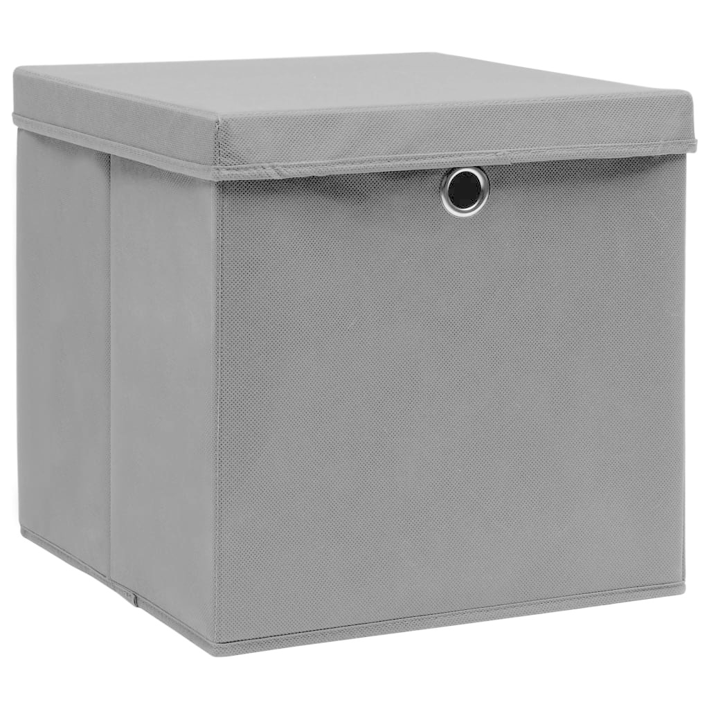 VidaXL Opbergboxen met deksel 4 st 32x32x32 cm stof grijs