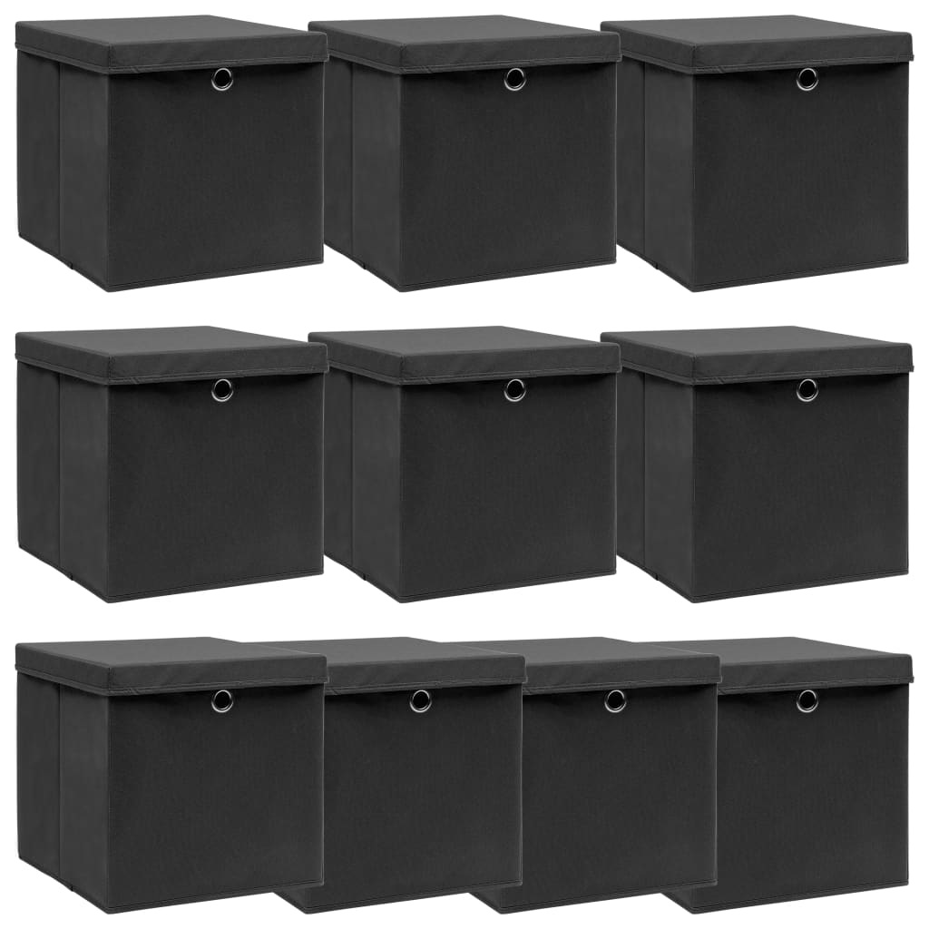 VidaXL Opbergboxen met deksel 10 st 32x32x32 cm stof zwart
