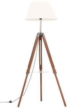 vidaXL Vloerlamp driepoot 141 cm massief teakhout honingbruin en wit