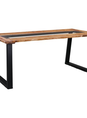 VidaXL Eettafel 180x90x75 cm massief acaciahout en glas