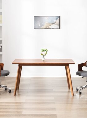 VidaXL Eetkamerstoel draaibaar gebogen hout en stof grijs