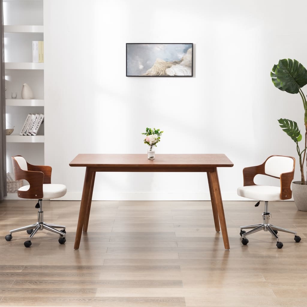 VidaXL Eetkamerstoel draaibaar gebogen hout en kunstleer wit