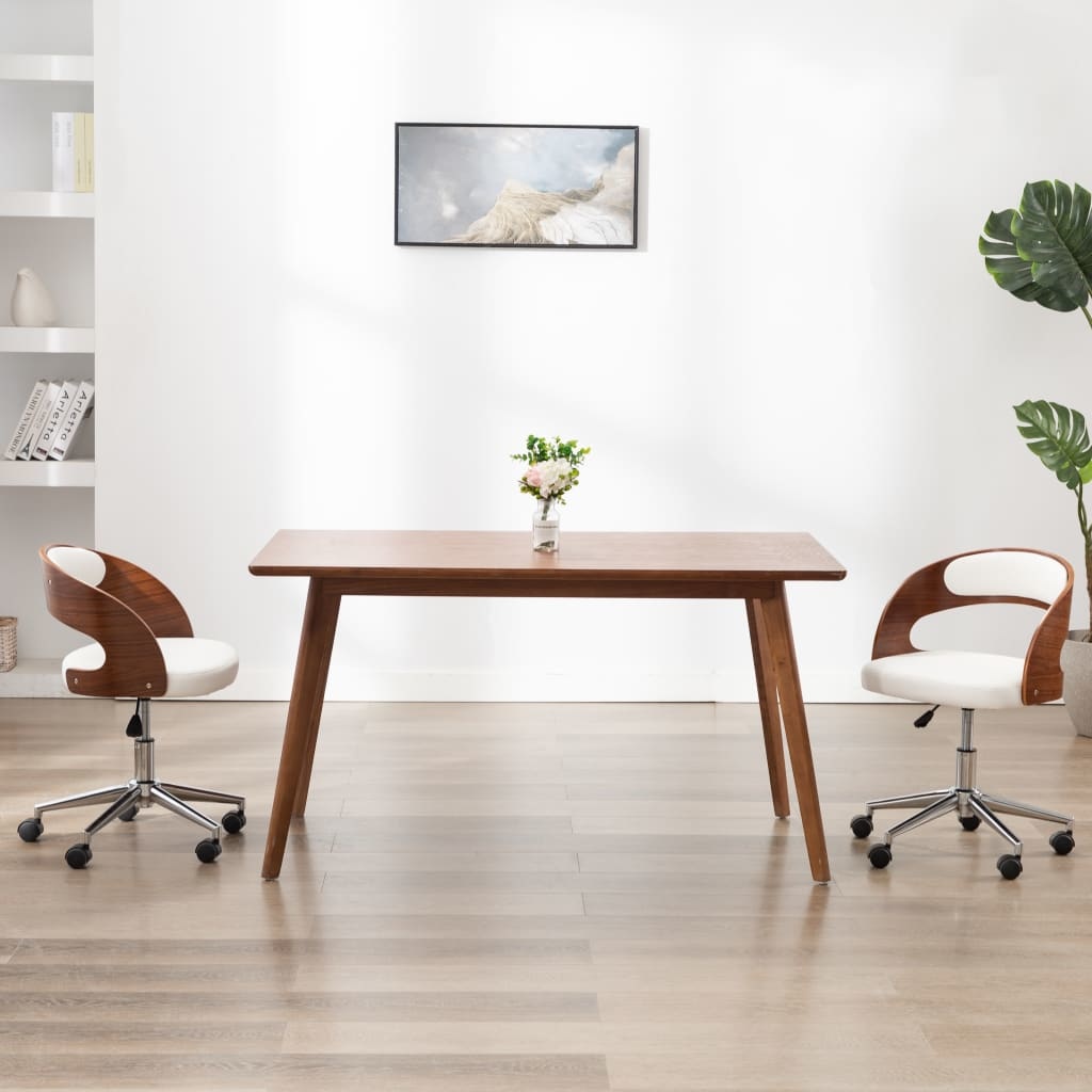 VidaXL Eetkamerstoel draaibaar gebogen hout en kunstleer wit