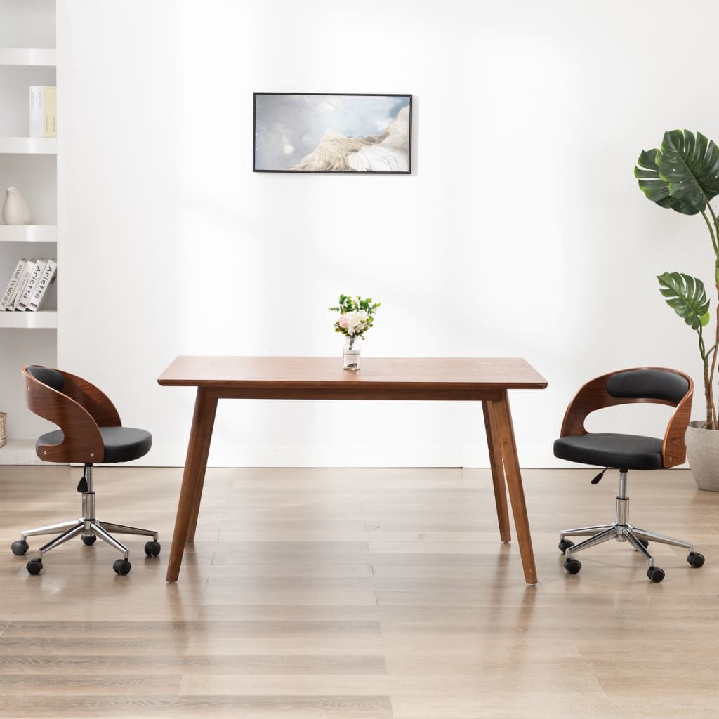 VidaXL Eetkamerstoel draaibaar gebogen hout en kunstleer zwart