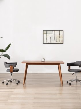 VidaXL Eetkamerstoel draaibaar gebogen hout en stof grijs