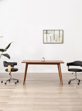 VidaXL Eetkamerstoel draaibaar gebogen hout en kunstleer zwart