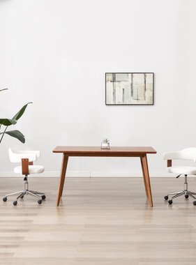 VidaXL Eetkamerstoel draaibaar gebogen hout en kunstleer wit