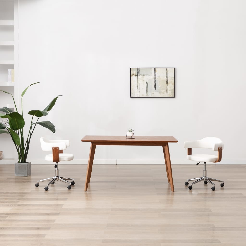 VidaXL Eetkamerstoel draaibaar gebogen hout en kunstleer wit