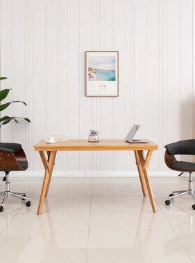 VidaXL Eetkamerstoel draaibaar gebogen hout en stof grijs