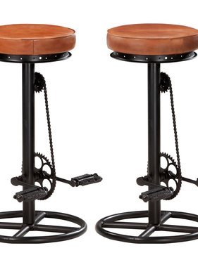 VidaXL Barkrukken 2 st echt geitenleer zwart en bruin