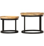 VidaXL Bijzettafel rond 2 st massief mangohout en staal
