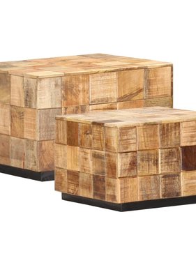 VidaXL Salontafels 2 st blokontwerp ruw mangohout