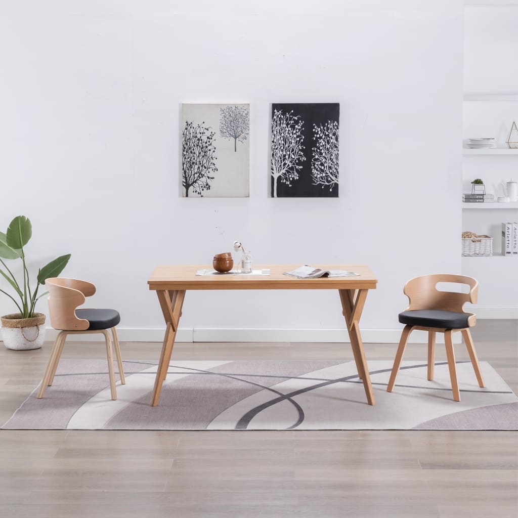 VidaXL Eetkamerstoelen 2 st gebogen hout en kunstleer zwart