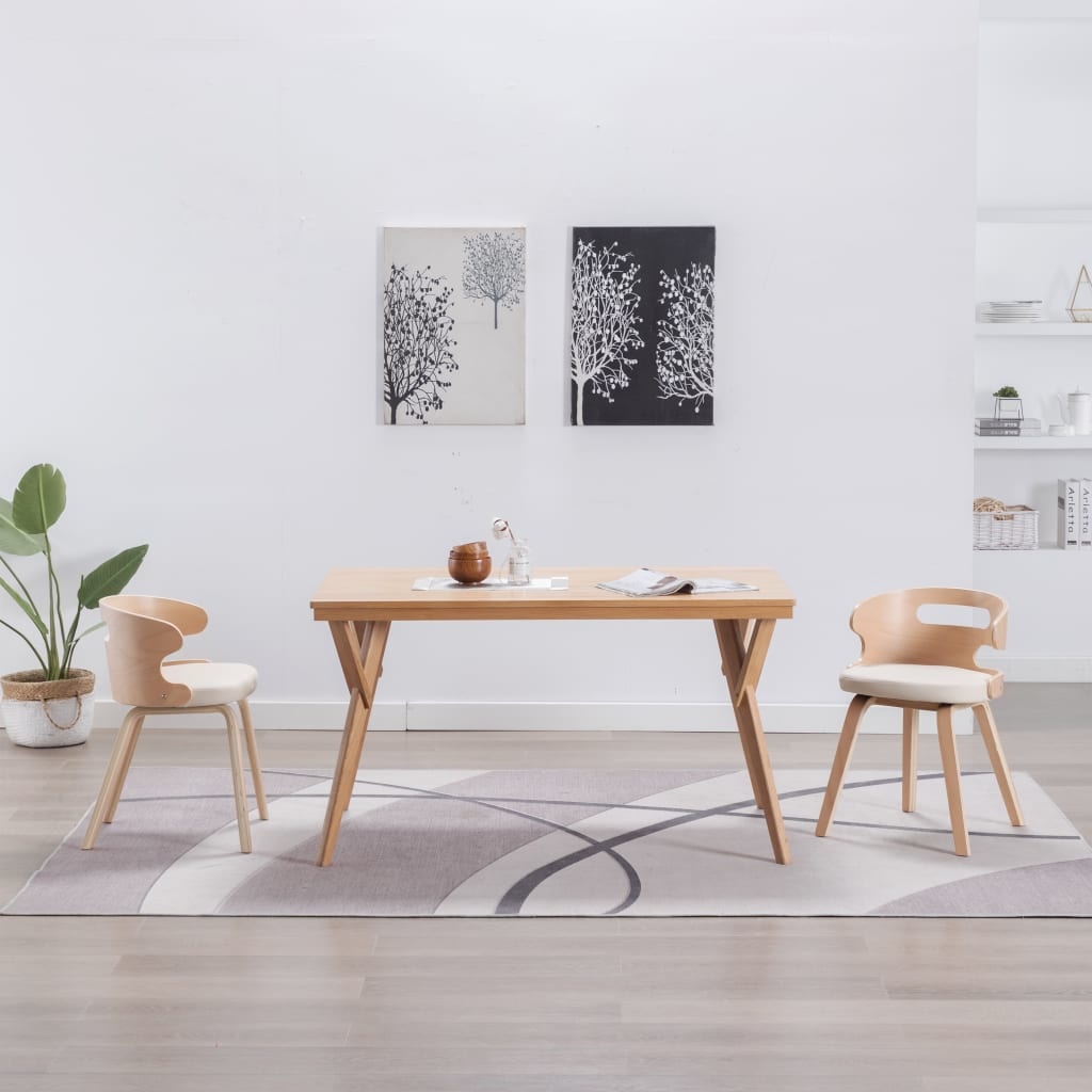 vidaXL Eetkamerstoelen 2 st met houten frame kunstleer crème