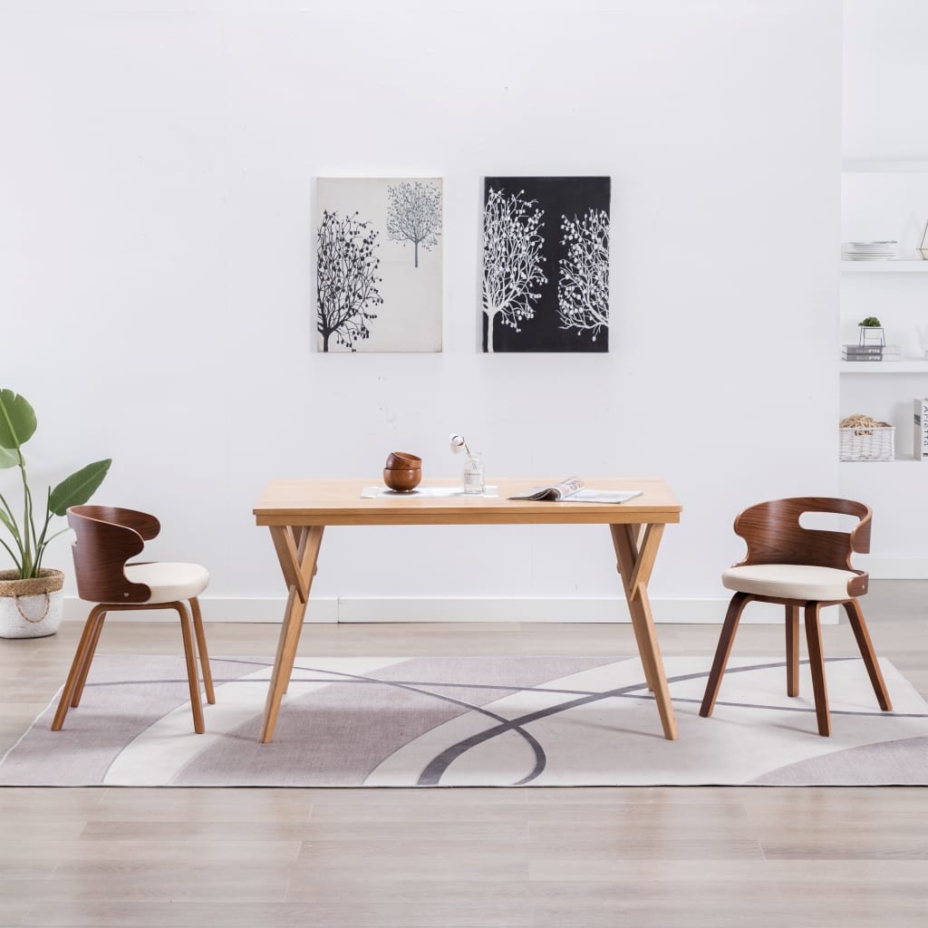 VidaXL Eetkamerstoelen 2 st gebogen hout en kunstleer crème