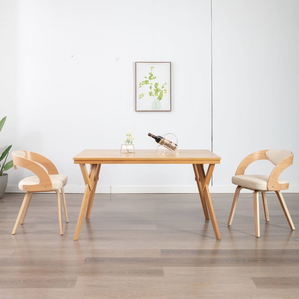 VidaXL Eetkamerstoelen 2 st gebogen hout en kunstleer crème