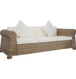 VidaXL Driezitsbank met kussens natuurlijk rattan