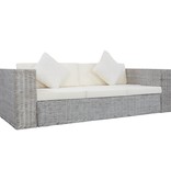 VidaXL Driezitsbank met kussens natuurlijk rattan grijs
