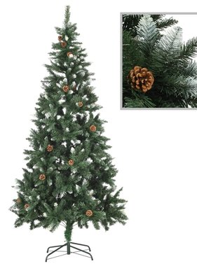 vidaXL Kunstkerstboom met dennenappels en wit glitter 210 cm