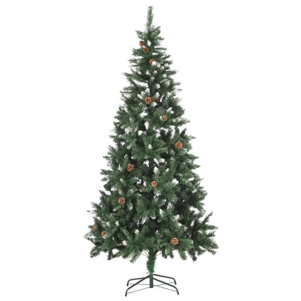 vidaXL Kunstkerstboom met dennenappels en wit glitter 210 cm