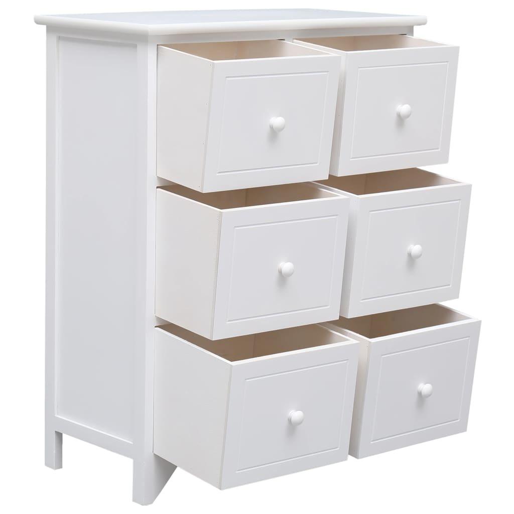 VidaXL Bijzetkast met 6 lades 60x30x75 cm paulowniahout wit