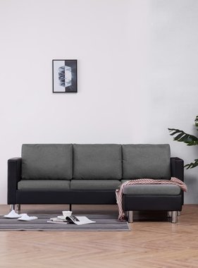 VidaXL Driezitsbank met kussens kunstleer zwart