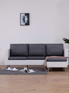 VidaXL Driezitsbank met kussens kunstleer wit