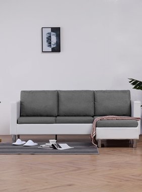 VidaXL Driezitsbank met kussens kunstleer wit