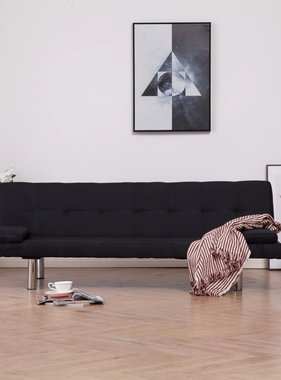 VidaXL Slaapbank met twee kussens polyester zwart