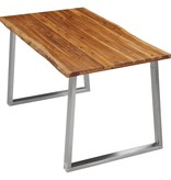 vidaXL Eettafel 140x80x75 cm massief acaciahout en roestvrij staal