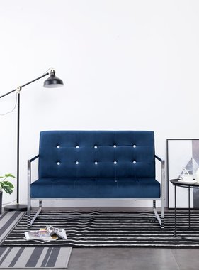 VidaXL Tweezitsbank met armleuningen chroom en fluweel blauw