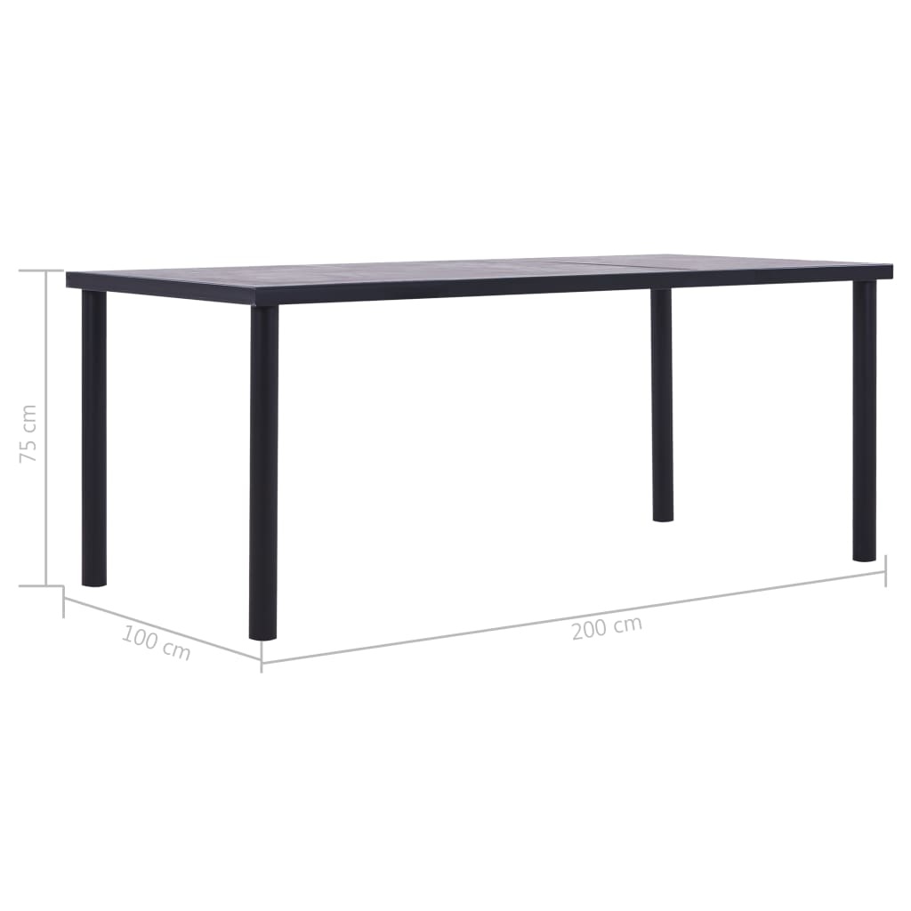 vidaXL Eettafel 200x100x75 cm MDF zwart en betongrijs