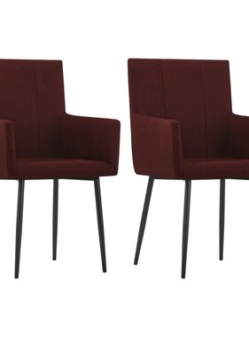VidaXL Eetkamerstoelen met armleuningen 2 st stof wijnrood VidaXL Eetkamerstoelen met armleuningen 2 st stof wijnrood