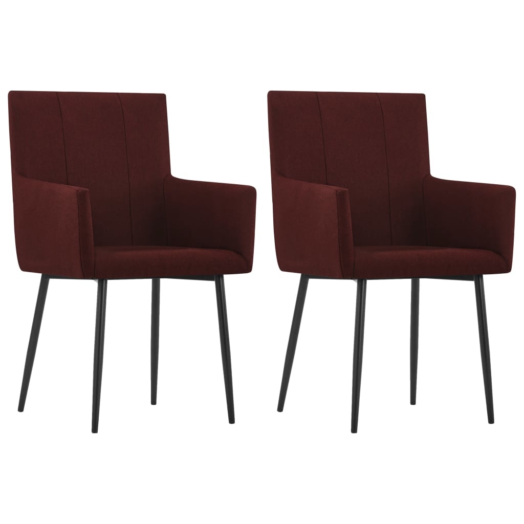 VidaXL Eetkamerstoelen met armleuningen 2 st stof wijnrood