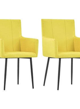 VidaXL Eetkamerstoelen met armleuningen 2 st stof geel
